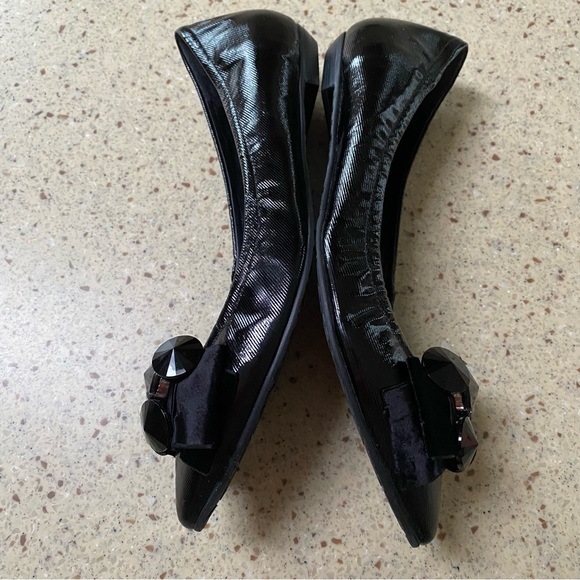 Elegant Ballerina Flat Black Pointed Toe Bow Rhinestones Brazil Size 7.5 B - Picture 5 of 12
